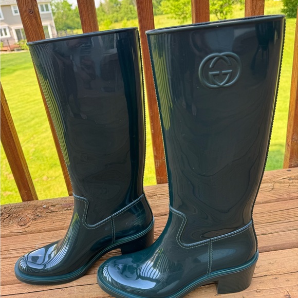 Gucci Double G Rain Boot Women's Green EU 40 US 9 - Picture 10 of 16